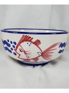 Vintage Solimene Vietri Italian Ceramic Fish Bowl Hand painted Nautical Decor